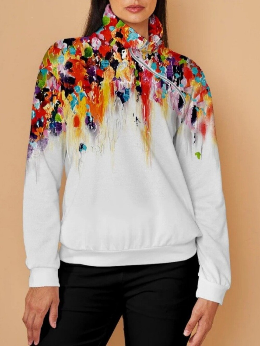 Acegolfs Abstract Floral Splash White Pullover Sweatshirt. Top. Sz. M. NWT.
